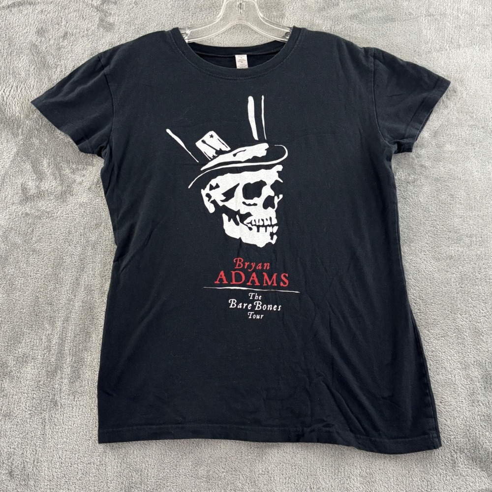 Bryan Adams The Bare Bones Tour T-Shirt Womens XL‎ Skull Black Short Sleeve